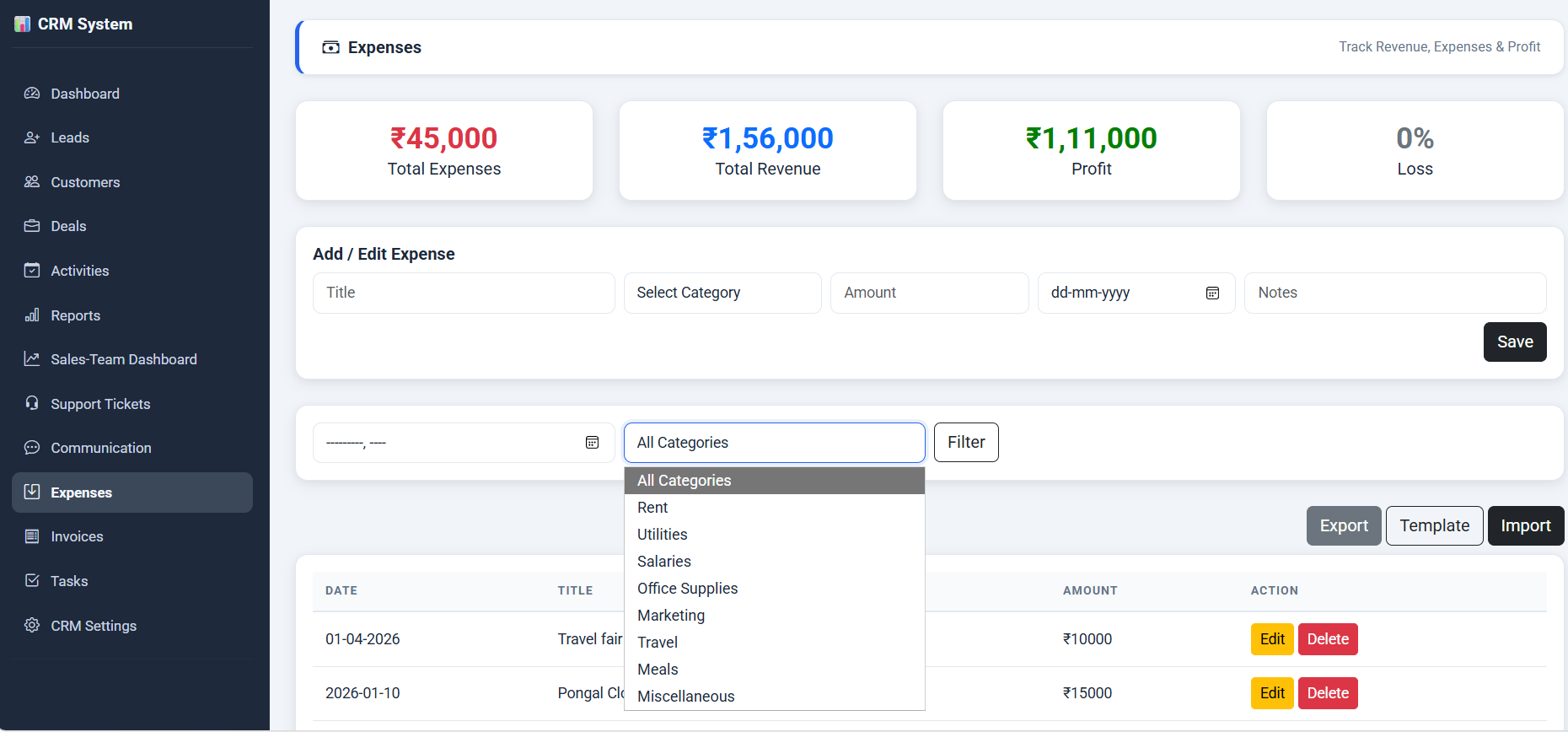 CRM Dashboard