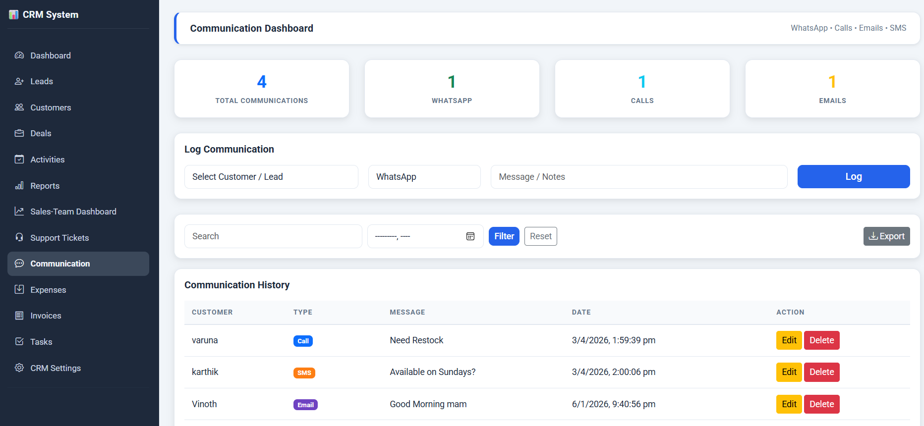 CRM Dashboard
